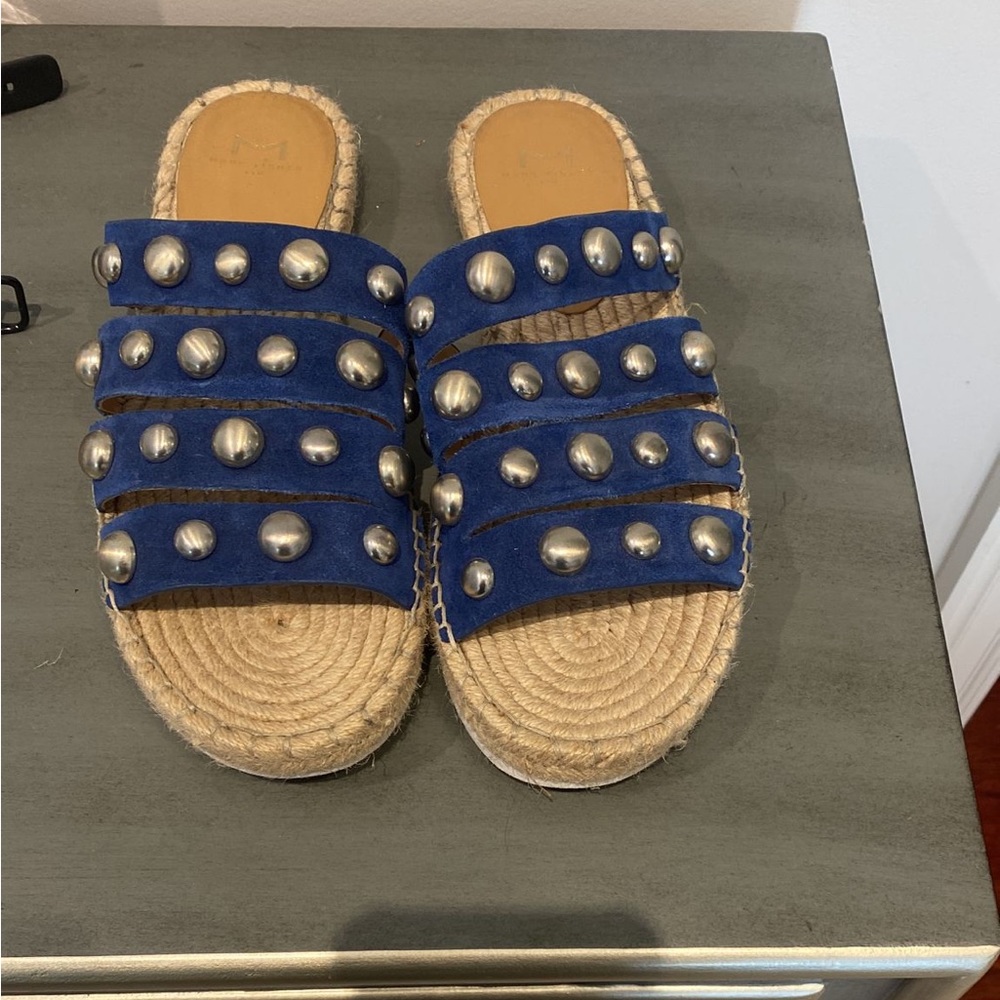 Navy suede open toe shoes